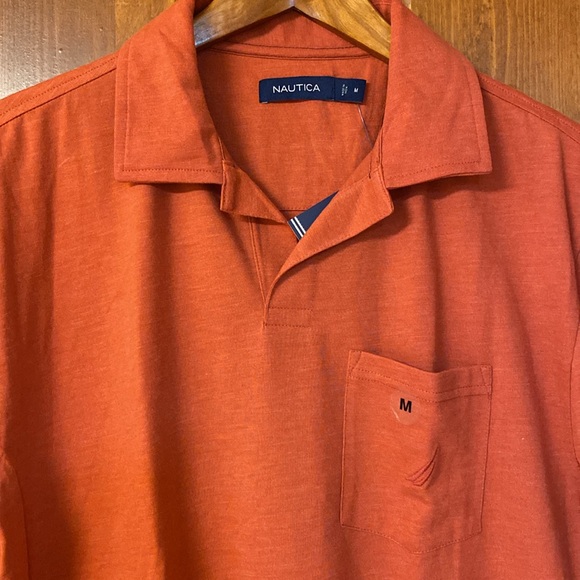 Nautica Rust Cardinal Red Short Sleeve Collared Pullover Shirt 1 Pocket Size M - Picture 1 of 6